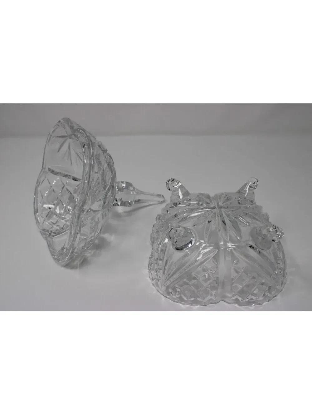 Vintage Cut Crystal Covered Candy Dish Footed Pedestal Bowl with Finial Lid